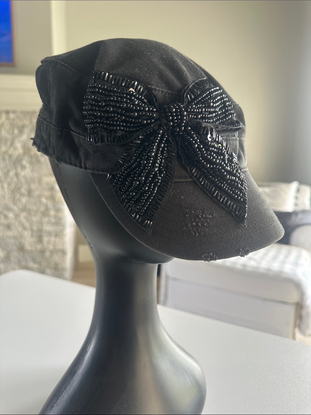 Olive Juice Beaded Bow Military Style Cap Black NEW